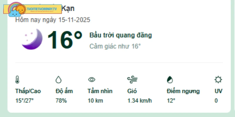 Khả năng mưa ở Bắc Kạn