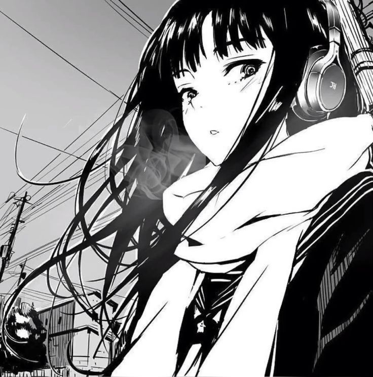 Ảnh Anime Nữ Đen Trắng 19